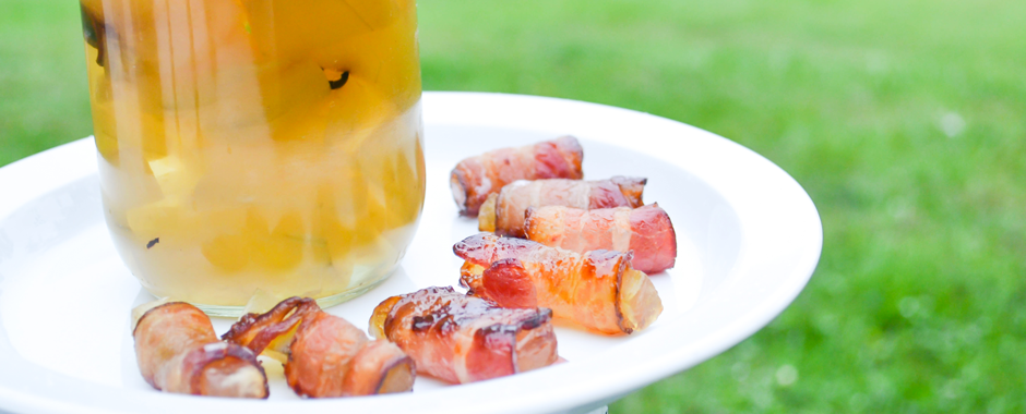 Watermelon Pickles Wrapped in Bacon