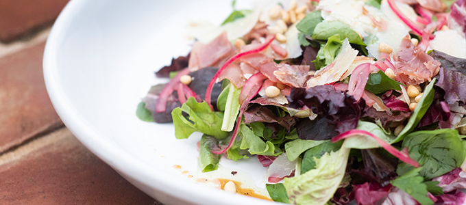 Salad of Tart Greens with Prosciutto