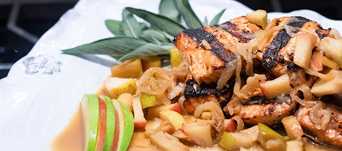 Pan Roasted Salmon with Apple, Onion & Sage