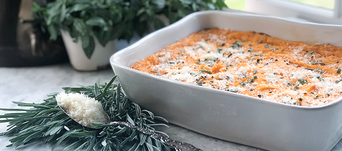 Baked Mashed Potatoes & Yams with Parmesan, Rosemary & Garlic