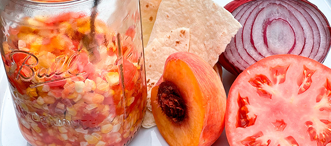 Grilled Corn, Peach & Basil Salsa