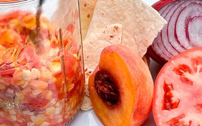 Grilled Corn, Peach & Basil Salsa